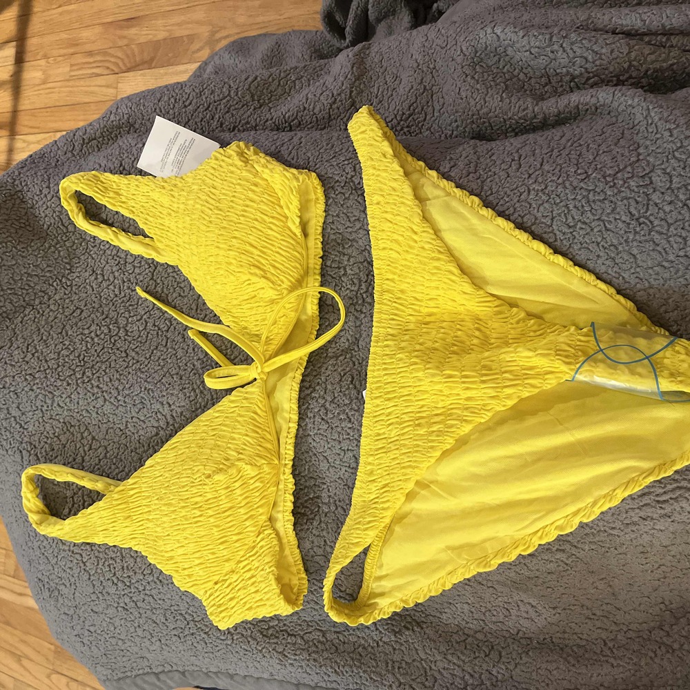 NWT Asos Yellow Textured Tie Closure Bikini Swimwear Size 14
